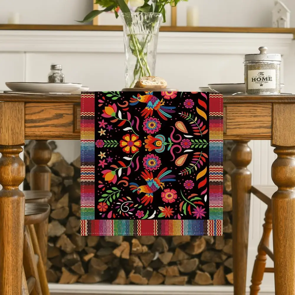 Mexican Fiesta Cinco De Mayo Day Linen Table Runners Dresser Scarf Decor Washable Dining Kitchen Table Runners Home Decorations