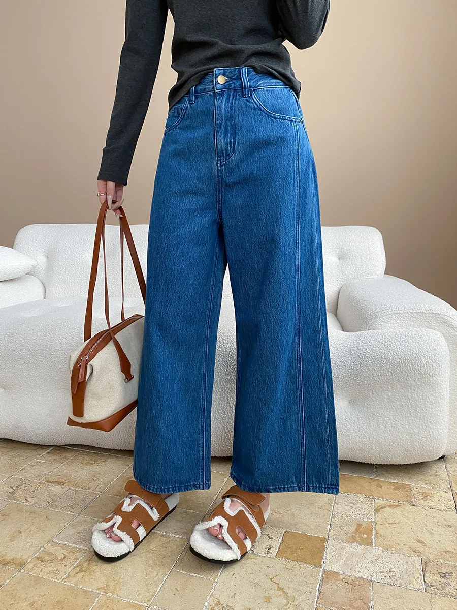 

Pear shaped figure, dark blue, loose fit, slimming, wide leg, straight leg jeans