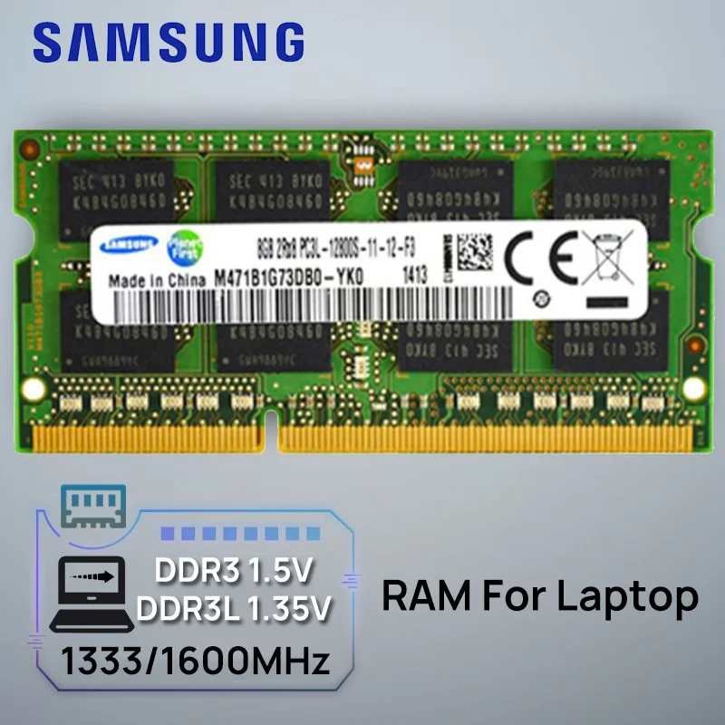 Samsung Laptop Memory DDR3L 1.35V / DDR3 1.5V 1333 1600 MT/s MHz 4GB 8GB RAM 204pin SO-DIMM Memory Stick for Laptop Notebook