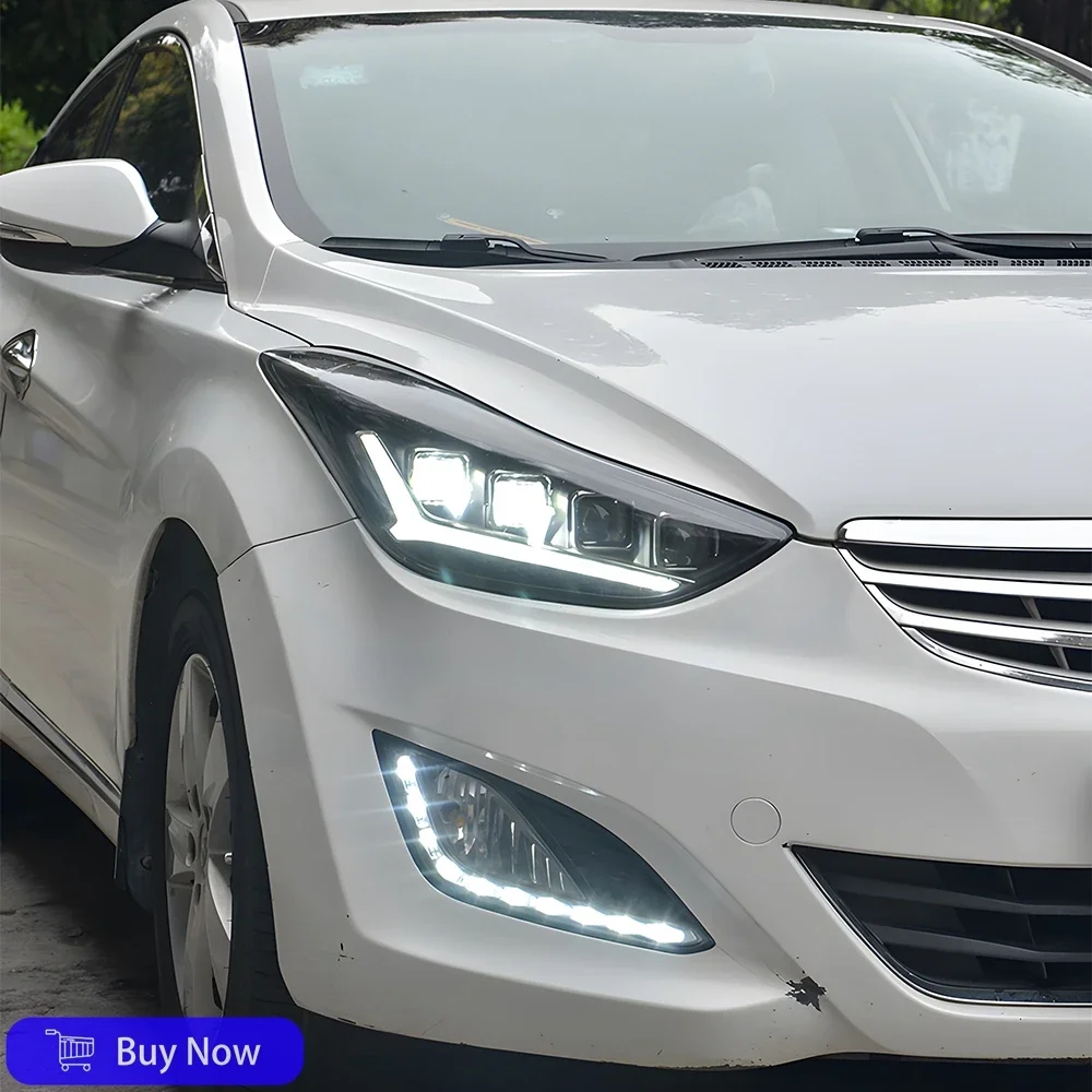 

Для Hyundai 2012-2016 автомобильные передние фонари в сборе, обновленные автомобильные светодиодные фары, аксессуары, высокое качество, четыре линзы проектора, поворотный свет