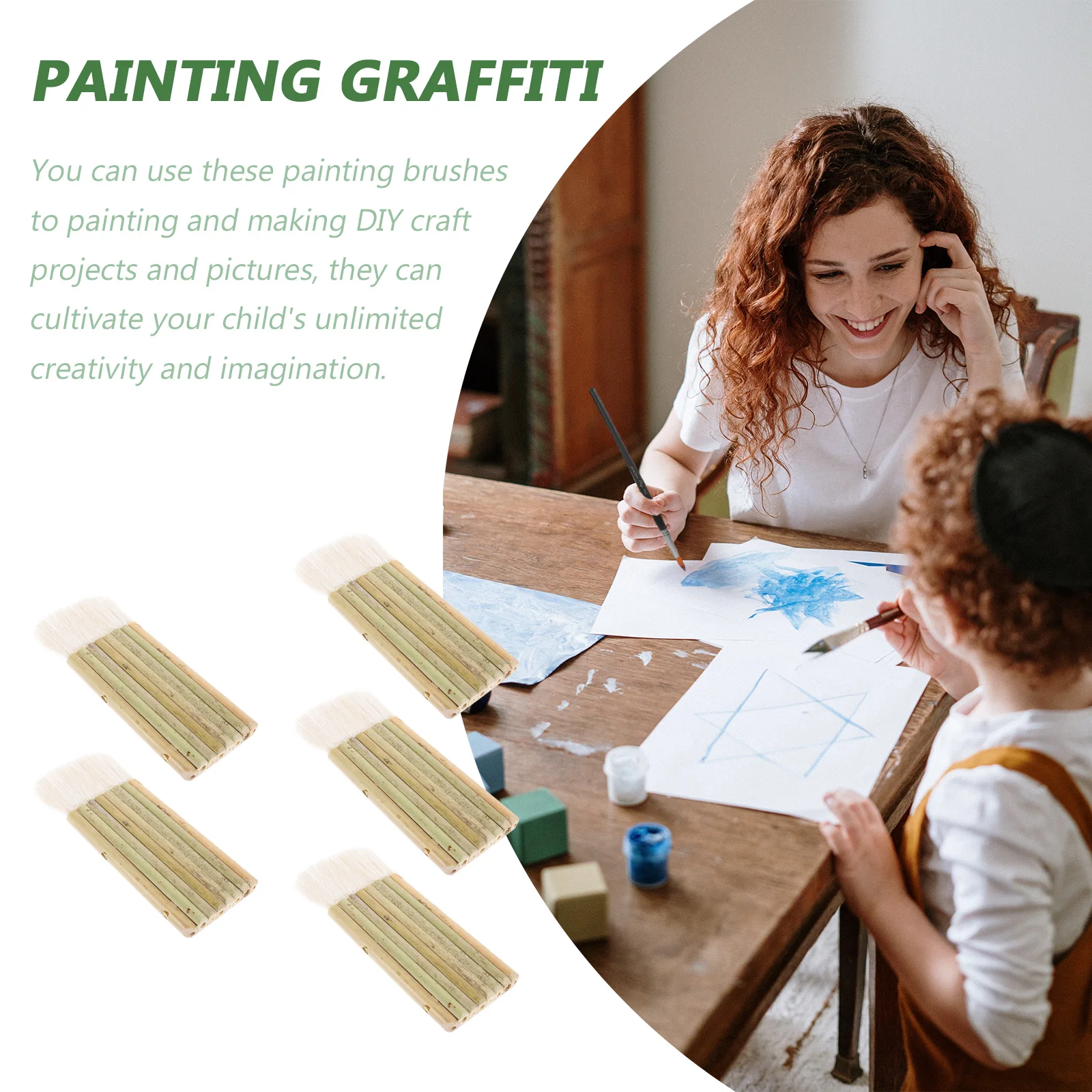 

5pcs Paint Brush Wool Tip Wide For Oil Watercolor Painting Hake Blender Art Supplies Drawing Bamboo Handle No Hair Loss Flexible