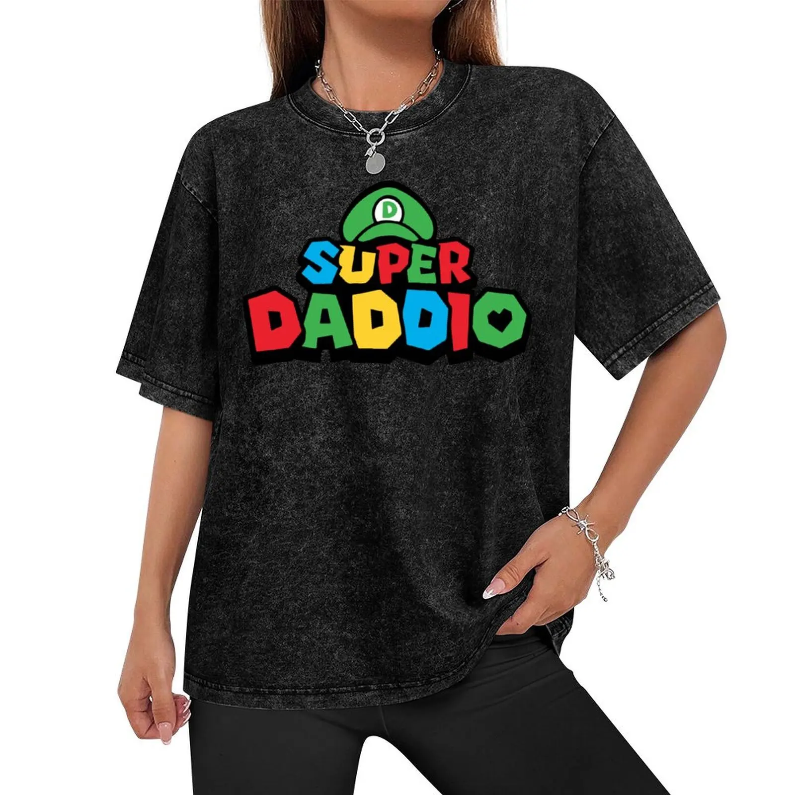 Green Super Daddio Funny Dad Fathers Day Idea Video Gaming Lover Gift Birthday Holiday T-Shirt plus size tops shirts men graphic