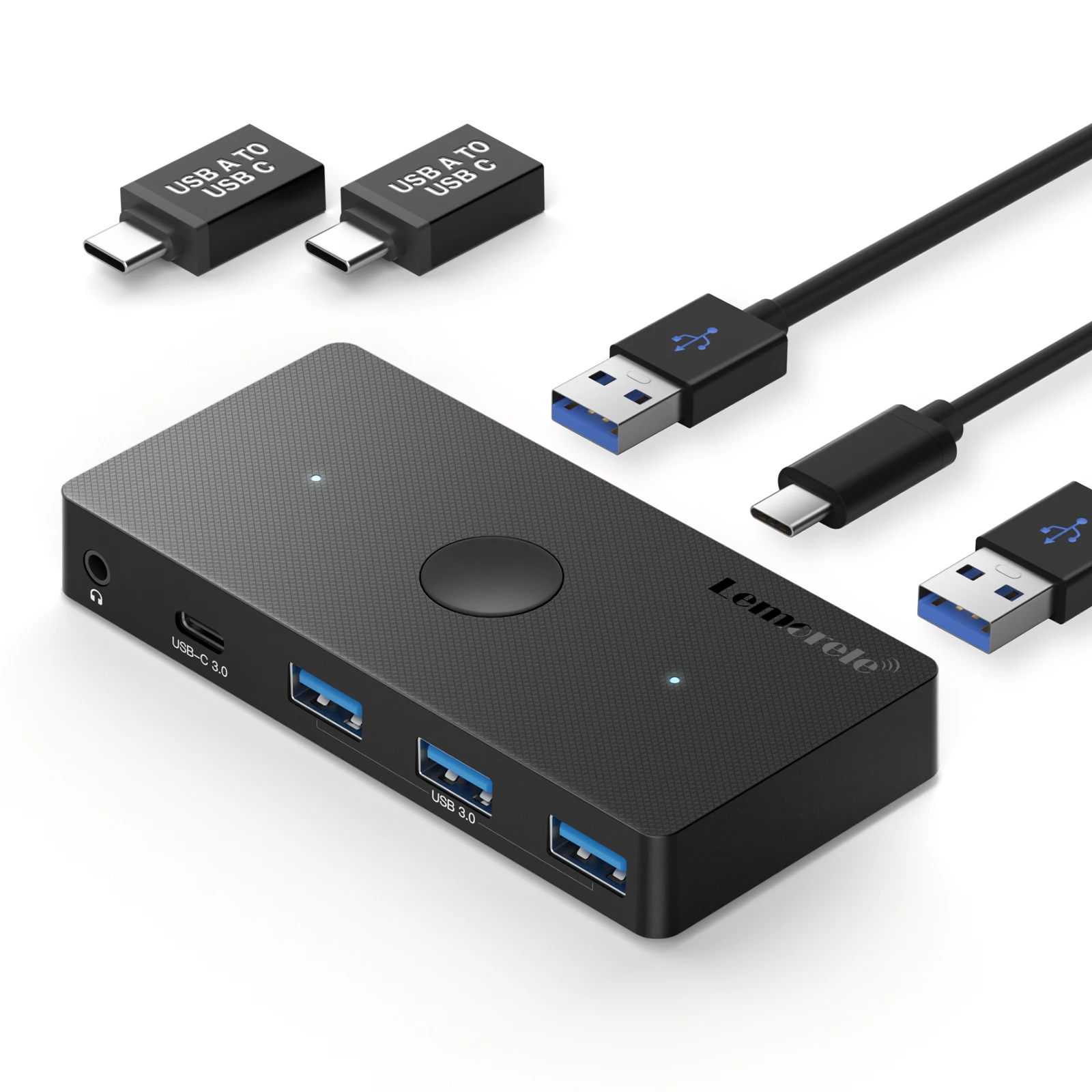 

Селектор USB-переключателя Lemorele H100, 2 ПК/ноутбука, USB3.0-концентратор, два входа, пять выходов, общий переключатель Plug and play с Windows Mac OS Linux