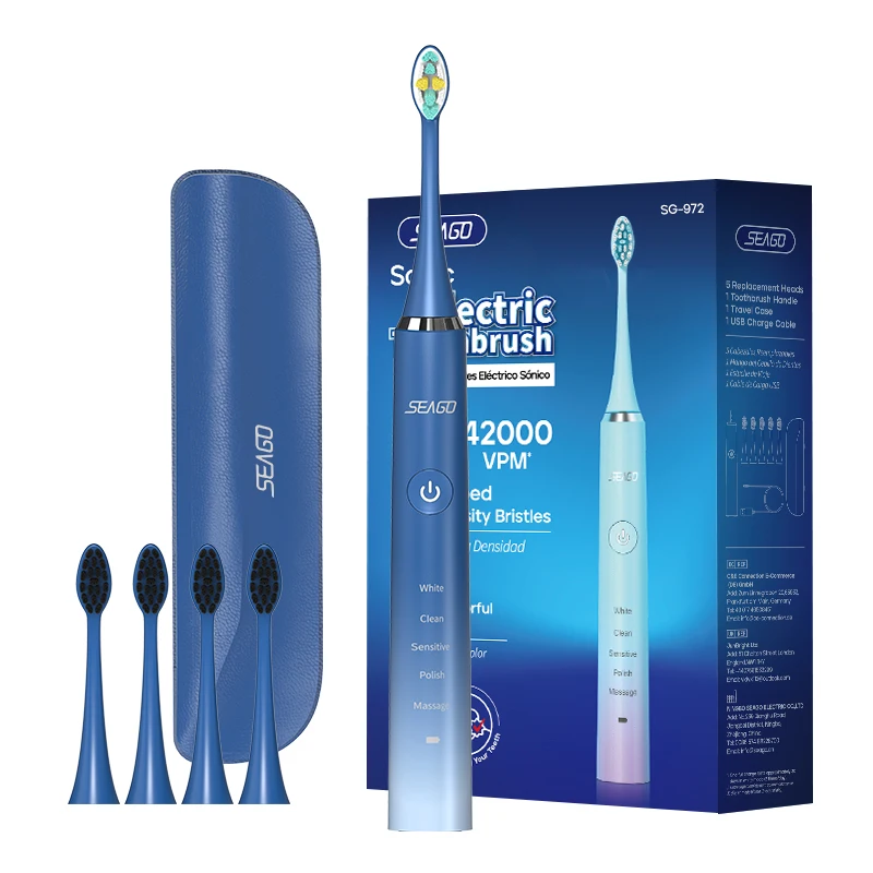 SEAGO New Electric Toothbrush Sonic With Travel Box 5 Mode Waterproof Fast Rechargeable  Tooth Brush Head Adult  S5  Couple Gift