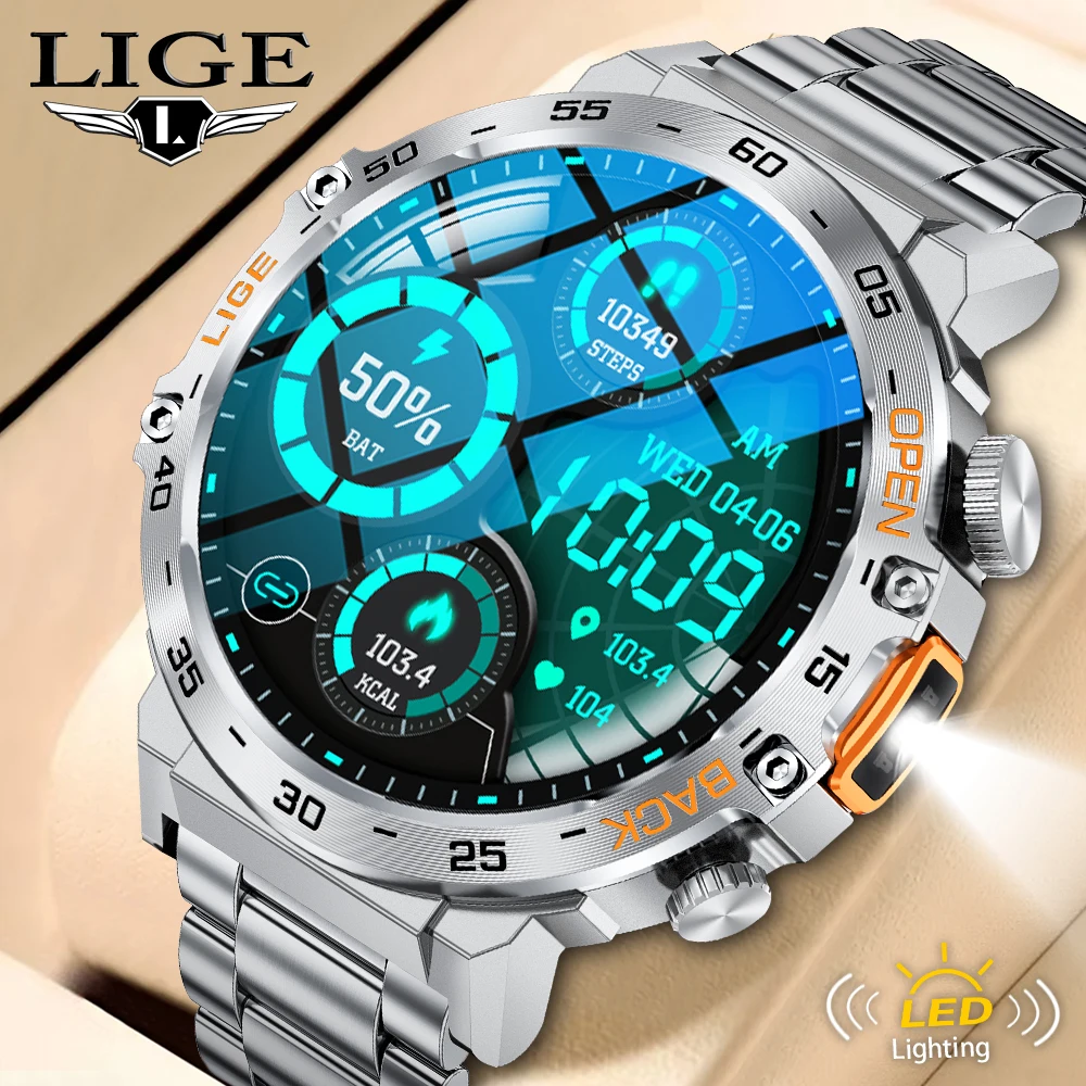 

LIGE New Smart Watch IP68 Waterproof Sport Fitness Watches Men Bluetooth Call Health Monitor Smartwatch with LED Flashlight 2026