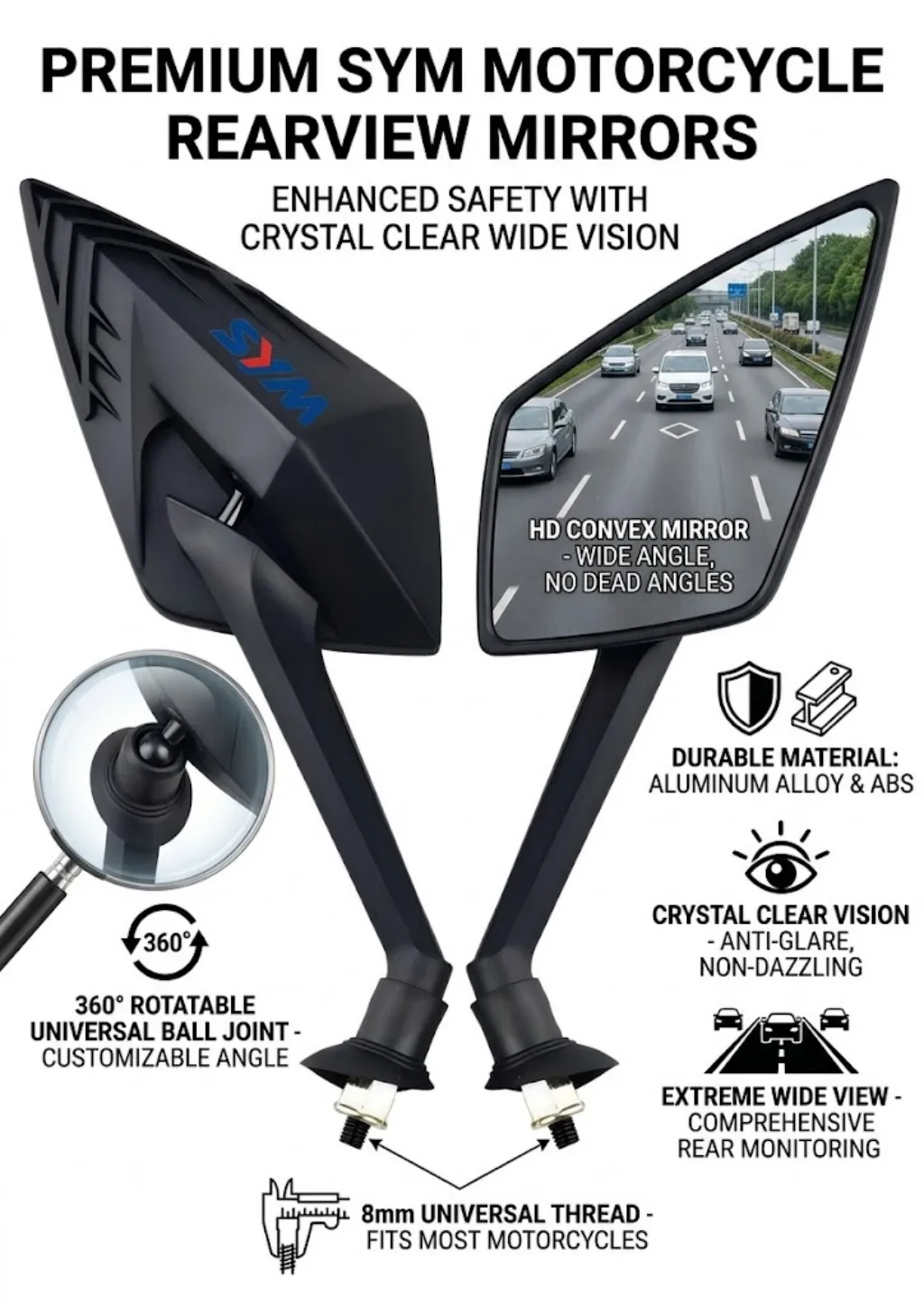 

New Motorcycle side-view mirror For SYM MAXSYM 600i TL500 TL 500 DRG158 FNX150 High Quality Fashionable style Motorcycle Mirrors