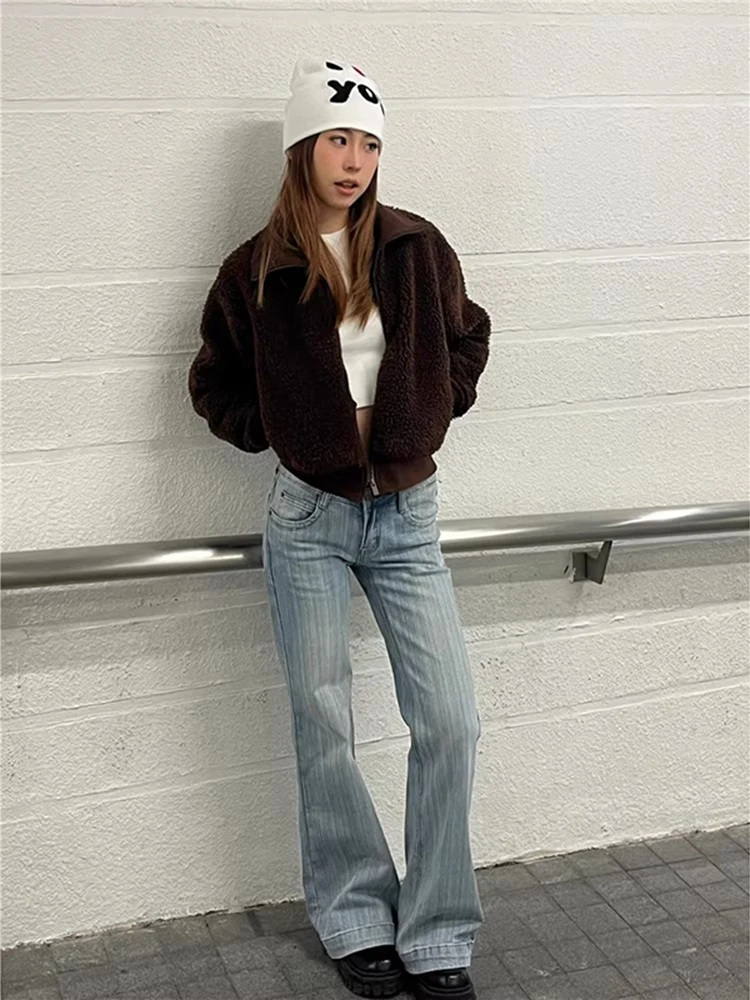 American Retro High Waist Wide Leg Jeans Women Summer Straight Micro Flared Floor Length Tapered  Hoof Bootcut Pants