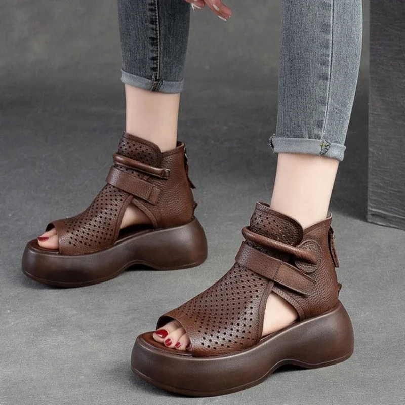 Shoes for Women 2023 Summer Platform Women's Sandals Vintage Casual Roman Sandals High Quality Leather Sports Sandals Zapatos