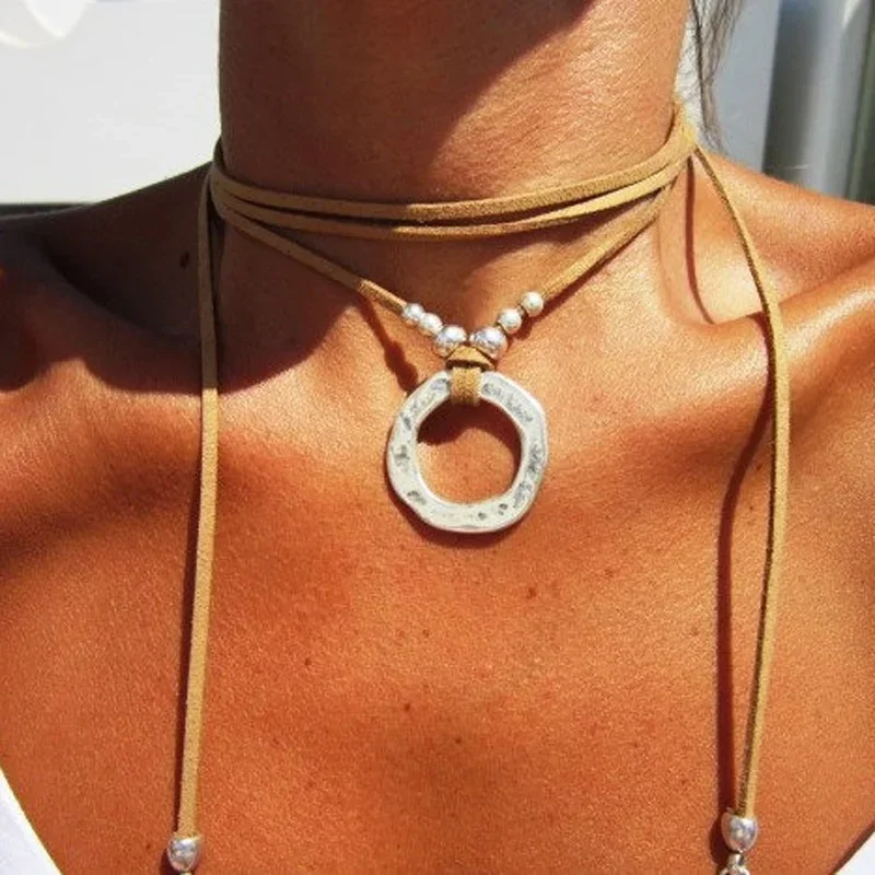 DIY Wear Gypsy Beaded  Circle Velvet Multi-layered Wrap Necklace Boho Jewelry Women Fashion Trendy Bohemian Necklaces