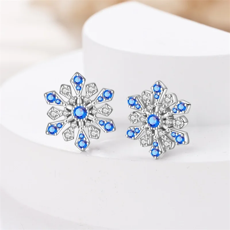 Winter New Earrings 925 Silver Shining Romantic Snowflake Stud Earrings For Women Engagement Birthday Proluxy Fine Jewelry Gift