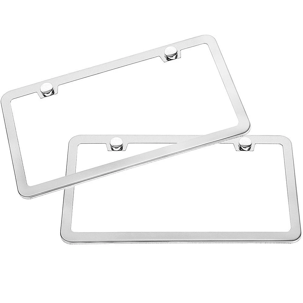 2pcs Stainless Steel Car License Plate Frame Cover Holder Accessoriesr Silver/ Black - Image 3