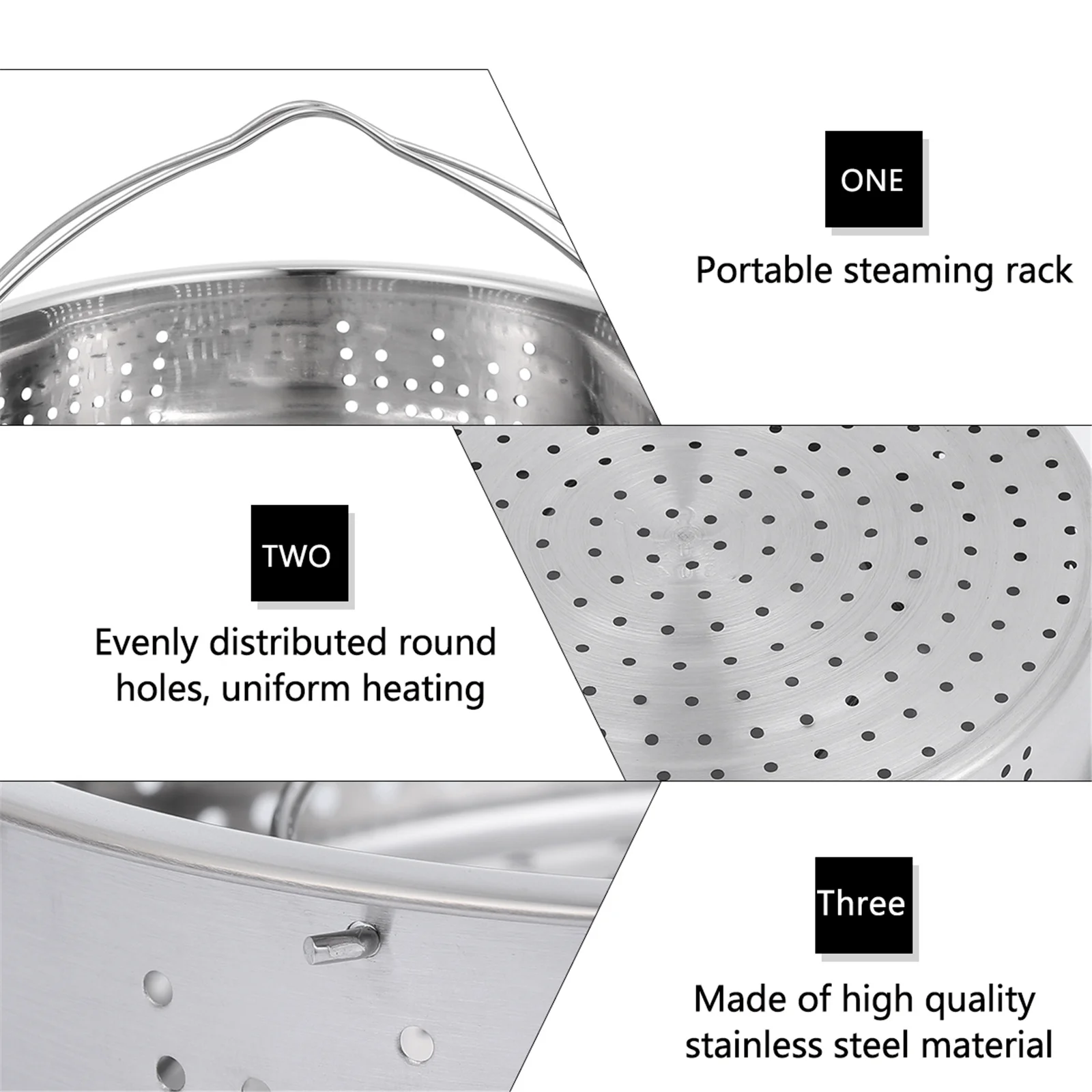 

1pc Stainless Steel Steamer Basket Round Double Handles For Rice Cooker Steamers Buns Eggs Potatoes Corn Sweet Potatoes Mesh