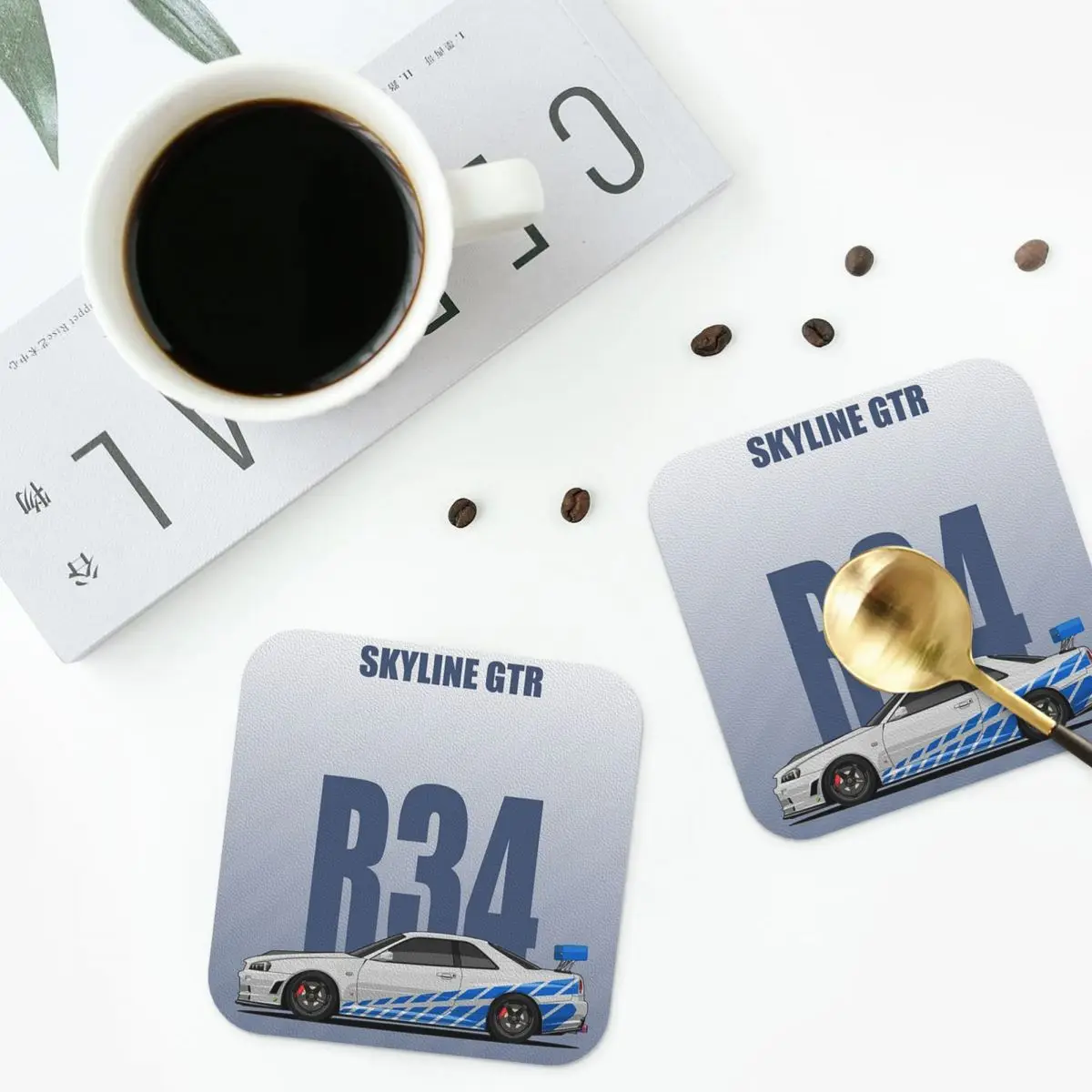 

Skyline GTR R34, подставки, кухонные салфетки, нескользящие изоляционные коврики для чашек, кофейные коврики для декора, домашняя посуда, подушечки, набор из 4 шт.