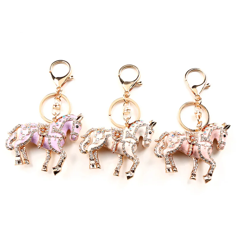 Mode Pferd Pony Schlüsselbund Frauen Männer Tier Voller Strass Kristall Schlüssel Ketten Halter Handtasche Anhänger Für Auto Schmuck Geschenk