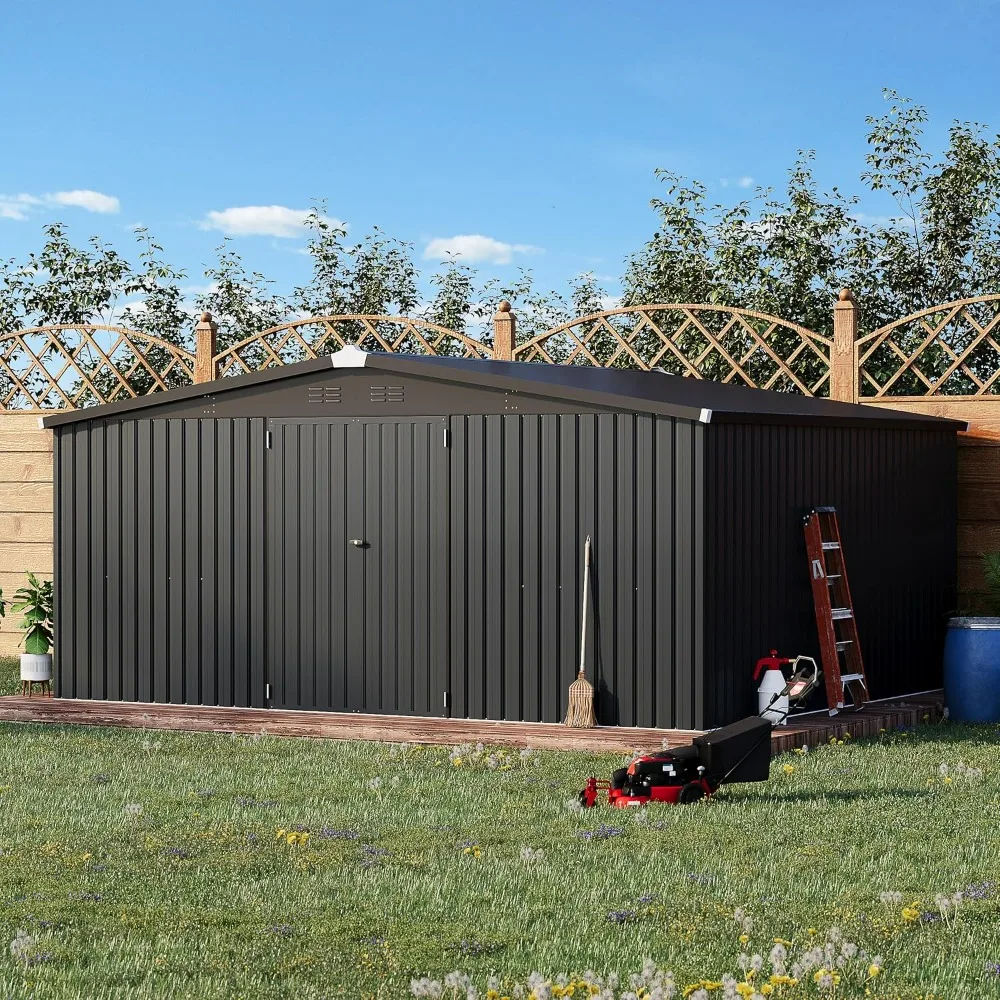 Shed 14' x 12' Storage Shed, Outdoor Metal Storage Sheds & Outdoor Storage 12x14 with Lockable Doors, Large Steel Yard Shed