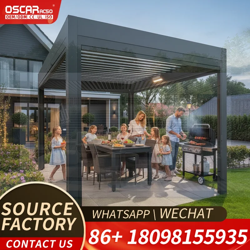 Powder Coated Aluminum Gazebo with Waterproof Louvre Roof and Drainage System for Backyard Balcony Rain Shielding Outdoor Shelte