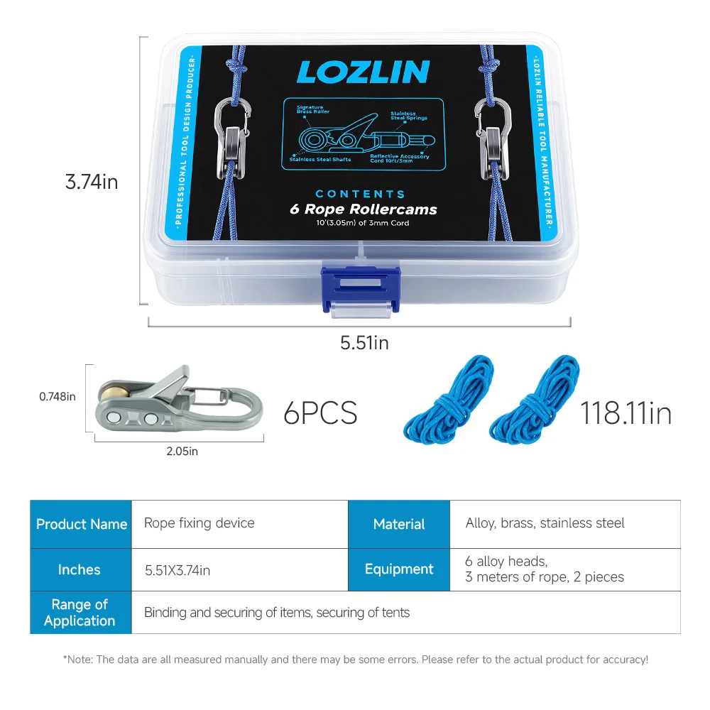 LOZLIN Rope Tensioner Kit Retractable Tie Down Rope with Locking Buckles Rope Tightening Tool for Camping Tarp Boating Hammock Home Storage Outdoor Securing and Cord Management