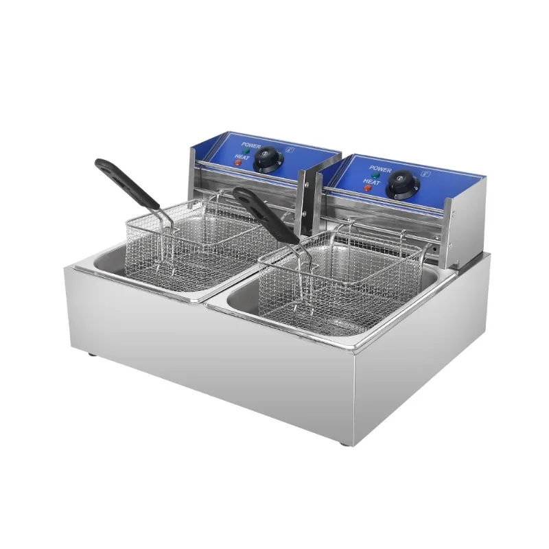 for GZKITCHEN 16L 5000W Electric Double Can Fryer Stainless Steel French Fry Fryer Two Fry Baskets 220V Blue