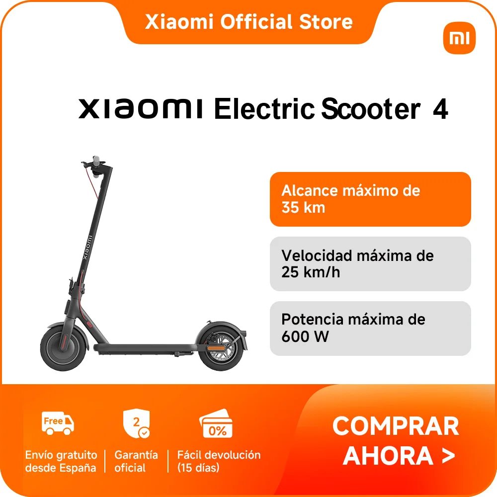 Official｜Xiaomi Electric Scooter 4,Sistema de doble freno,600 W Potencia máx ,10"Neumáticos sin cámara