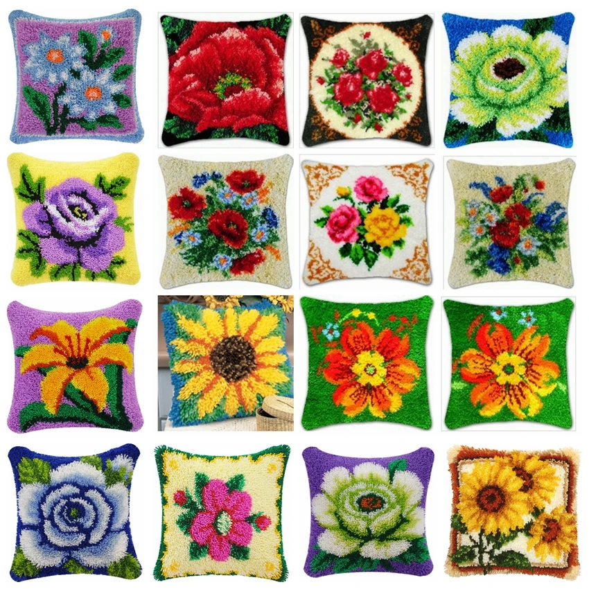 Flowers Plants Series Latch Hook Kit Butterfly Handmade Embroidery Pillow 3D Segment Embroidery Pillow Wool Handcraft Supplies
