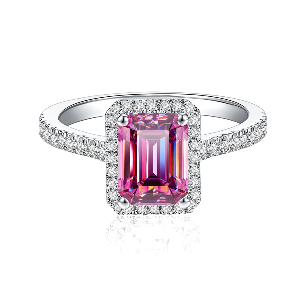 

Luomansi 1 Carat 2CT 6x8MM Pink Rectangular Moissanite Ring Passes Diamond Test 100% - S925 Silver Girl Jewelry Wedding Gift