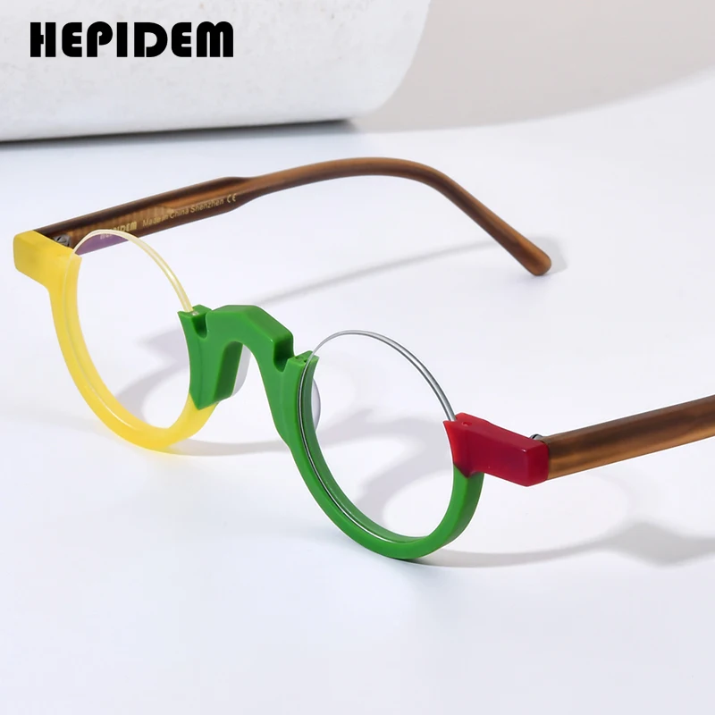 

HEPIDEM Matte Acetate Glasses Frame Women 2023 Round Eyeglasses Fashion Half Rim Spectacles Eyewear H9279