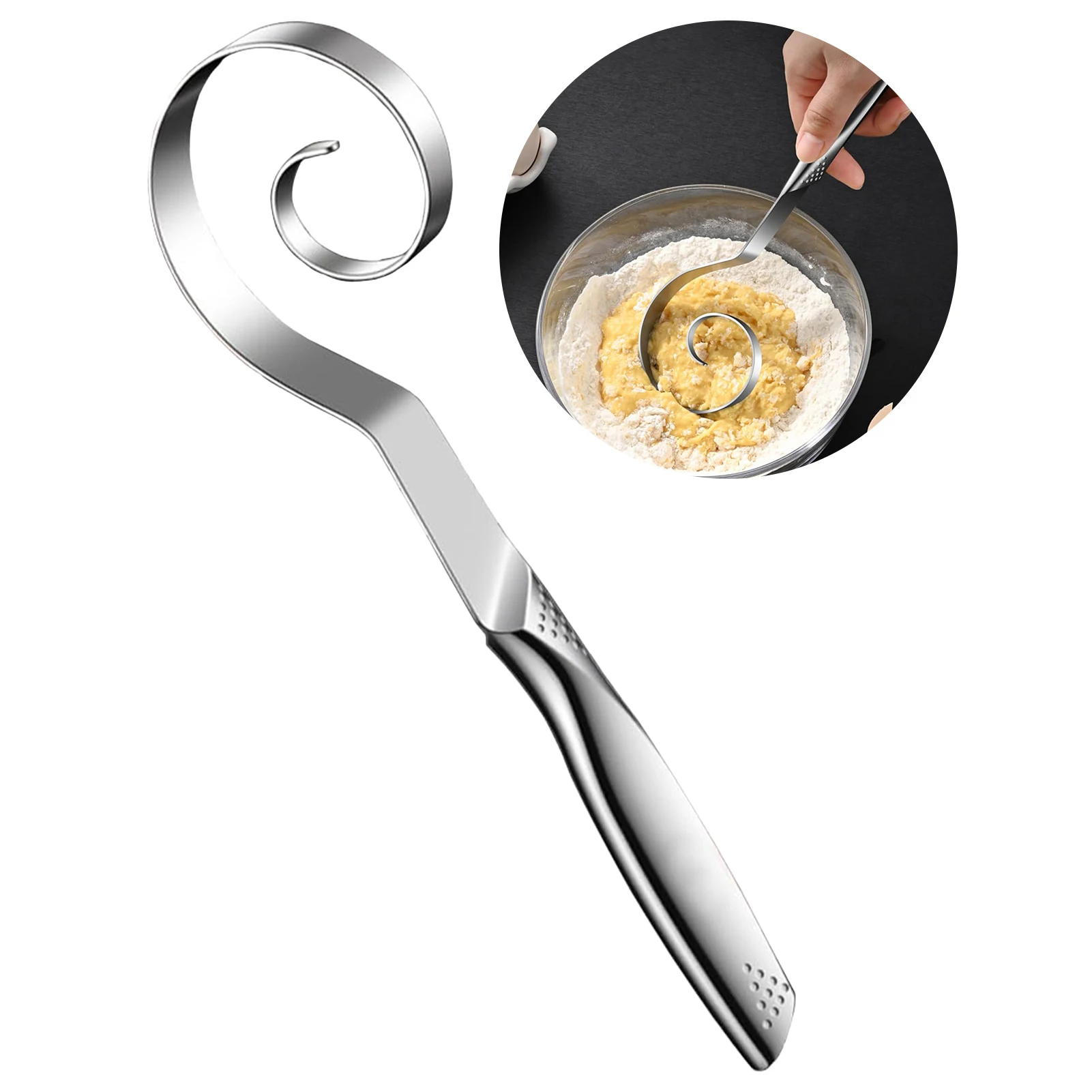 Danish Dough Whisk Stainless Steel HandHeld Bread Blender Dough Scraper Hole Fast Stirring Tool Danish Dough Whisk Egg Stirrer