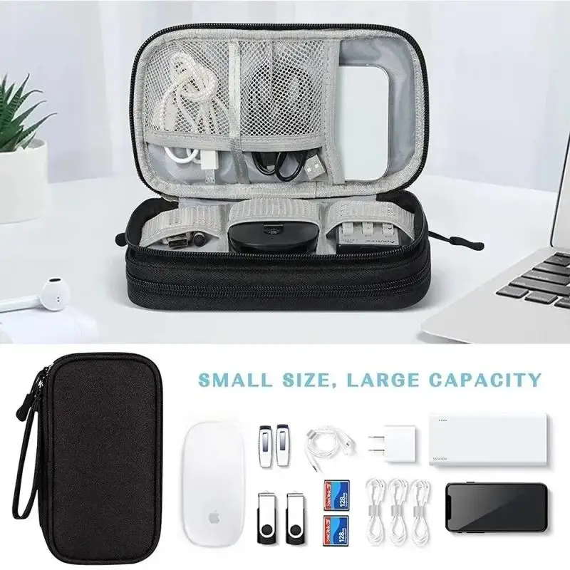 1PCS Bolsa Organizadora de Viagem Nova Cinza/Preta/Rosa/Azul Marinho, Estojo Portátil para Armazenamento de Cabos, Bolsas de Armazenamento de Camada D