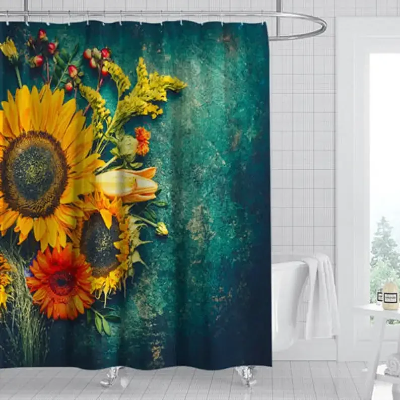 Plant Shower Curtain Chrysanthemum Bathroom Art Decoration Personalized