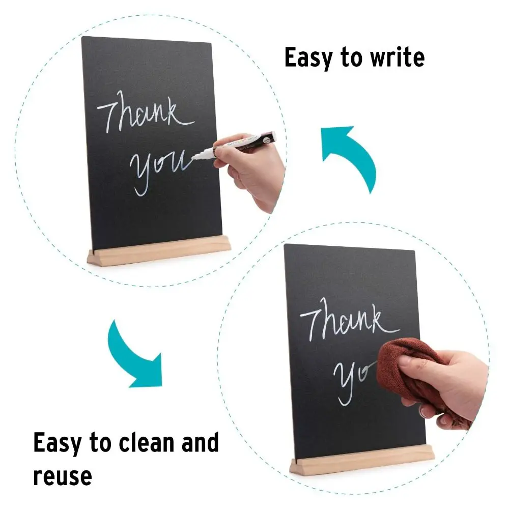 Wood Tabletop Chalkboard Sign Set Natural color Chalkboard Signs with Stand Set Menu Chalk Board Sign Set for 4Pcs Restaurant