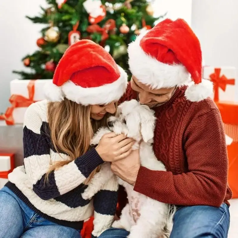 1/2pcs Plush Christmas Hat for Adults Soft Velvet Thickened Santa Claus Caps Xmas New Year Hats Festival Party Decor Gifts view 4