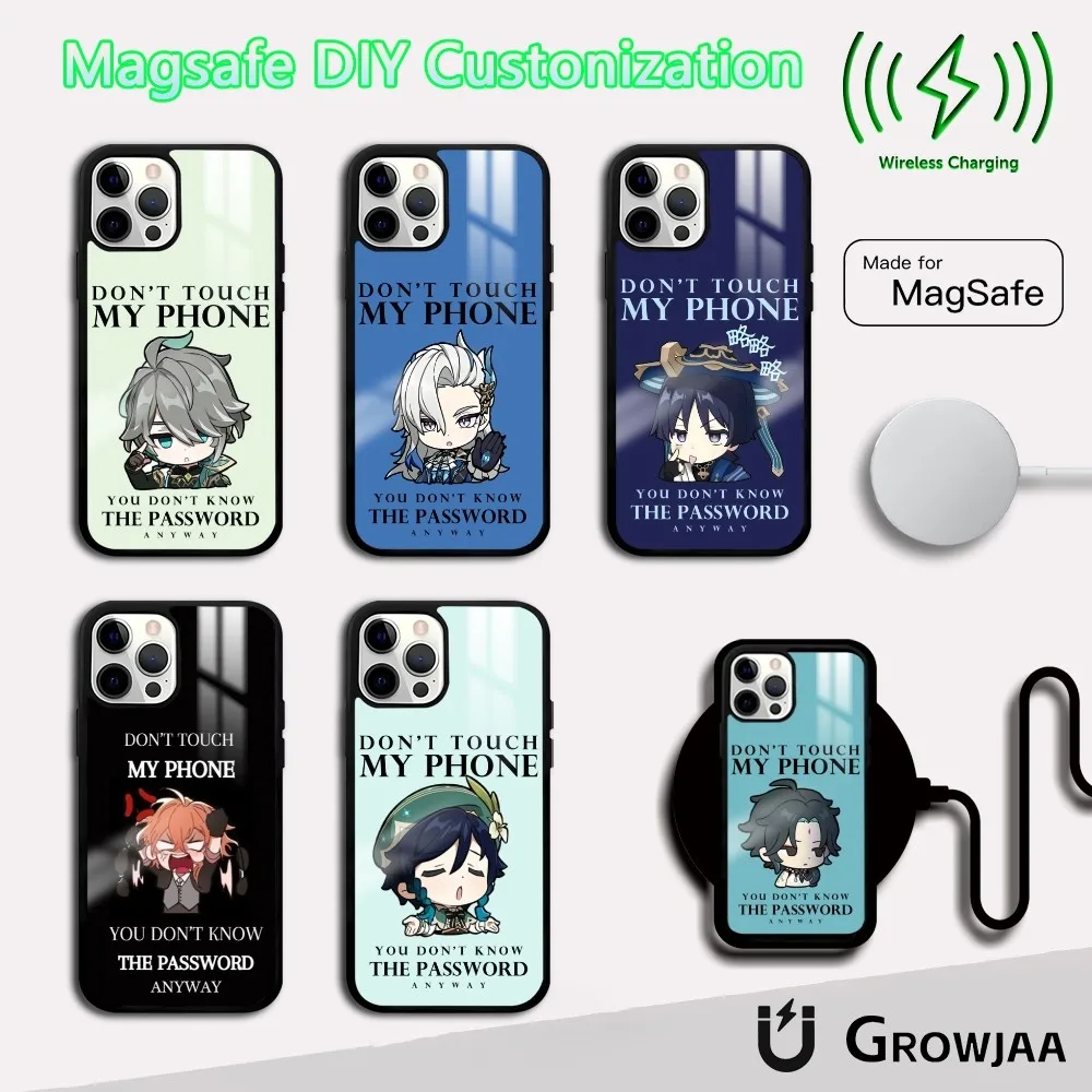 

Genshin Impact Cute Dont Touch Phone Case For IPhone 16 15 14 13 12 11 Pro Max Plus Mini Magsafe Mirror Wireless Magnetic Cover