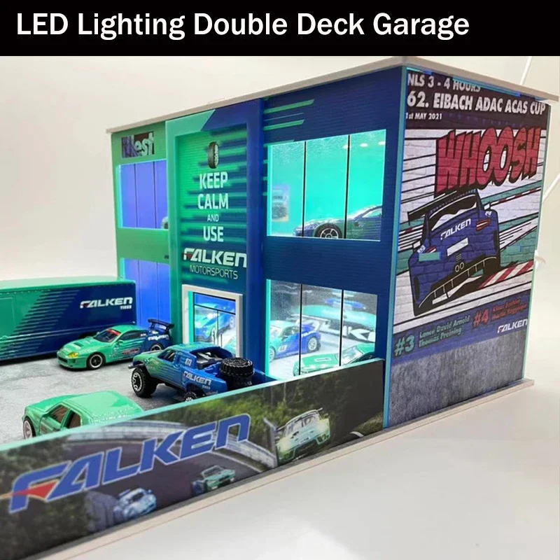 Assemble Diorama 1/64 LED Lighting Double Deck Garage Model Car Station Parking Lot - Falken Coating