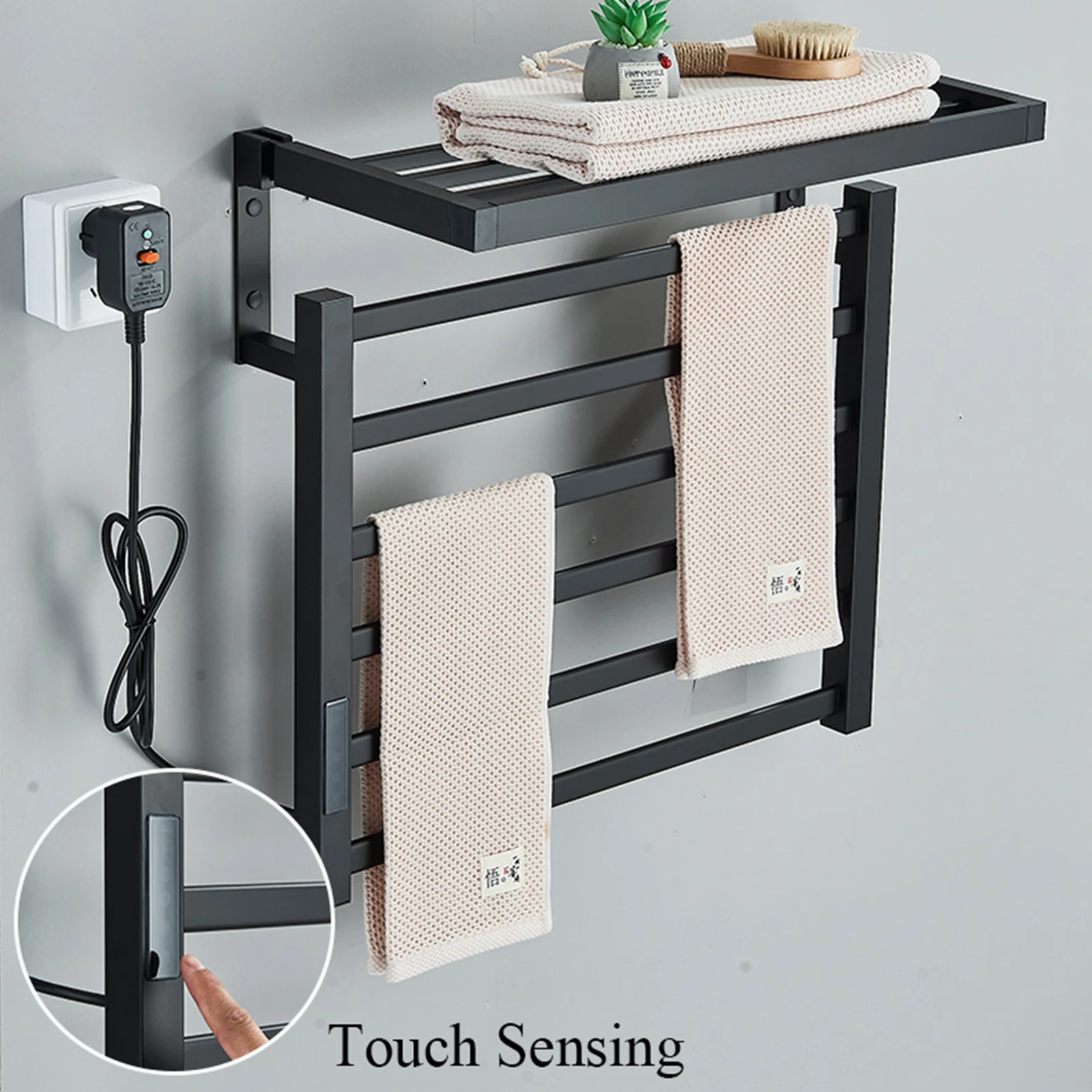 Electric Thermostic Heated Towel Rail Collapsible LCD Digital Display Storage Rack Warmer Touch Sensing Rack For Bathrobe Dry