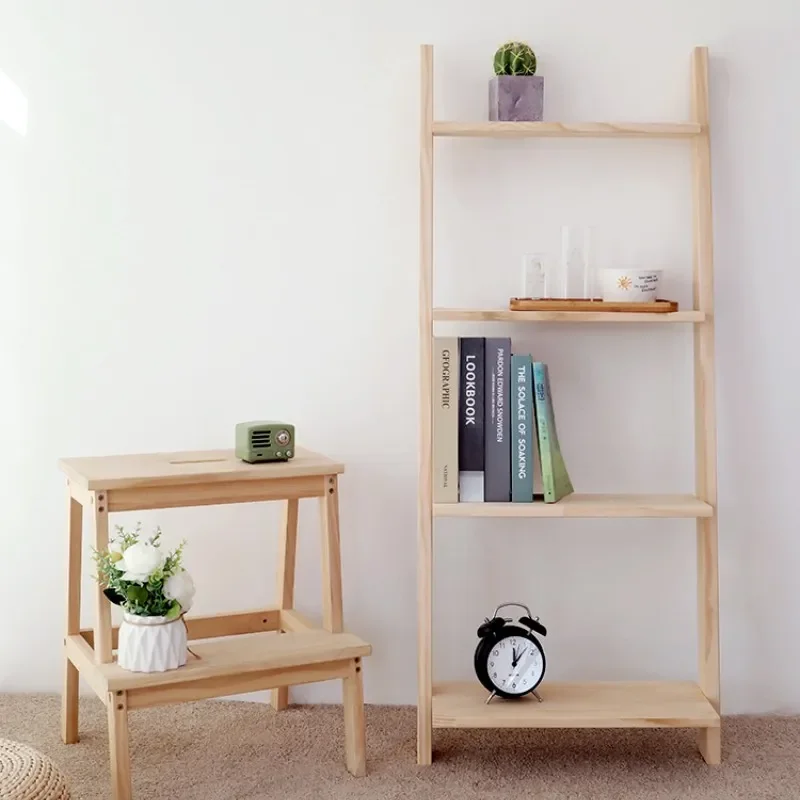 

Solid Wood Multilayer Ladder Shaped Storage Rack Home Storage Organization Bookshelf Plant Placement Shelf Against the Wall