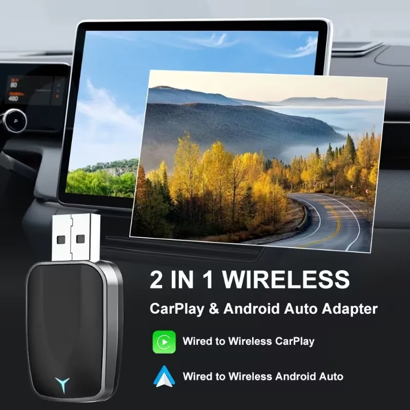

2025 2-in-1 Wireless Carplay Adapter, Supports Android Auto Smart Mini Box WIFI Automatic Connection, Suitable for Cars