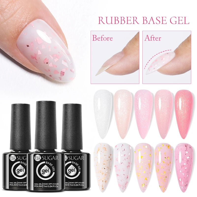 UR SUGAR 122 Colors Rubber Base Gel Natural Color Glitter Sequins Semi Permanent Soak Off UV LED Nails Art Varnish