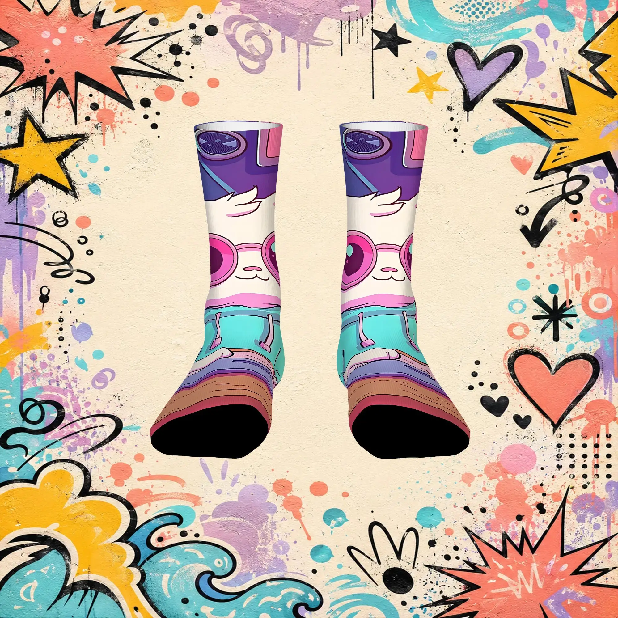 Keyboard Character Print Vintage  Street Style Novelty Casual Crew Creative Sock Sports Socks