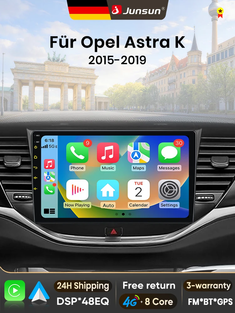 Junsun 9 inch Android 15 autoradio voor Opel Astra K 2015-2019, draadloos Apple CarPlay, IPS touchscreen, stereo multimediaspeler, automatische navigatie, slimme intelligent systemen, 2-DIN autoradio, - afbeelding 2