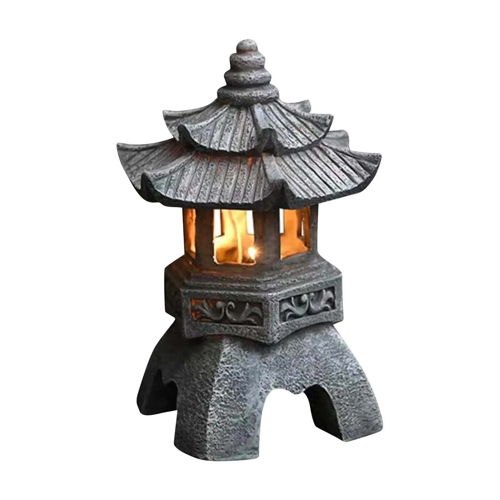 Pagoda Statues Outdoor Solar Powered Statue Japanese Garden Decor Outdoor Zen Garden Lantern Flickering LED Garden Light