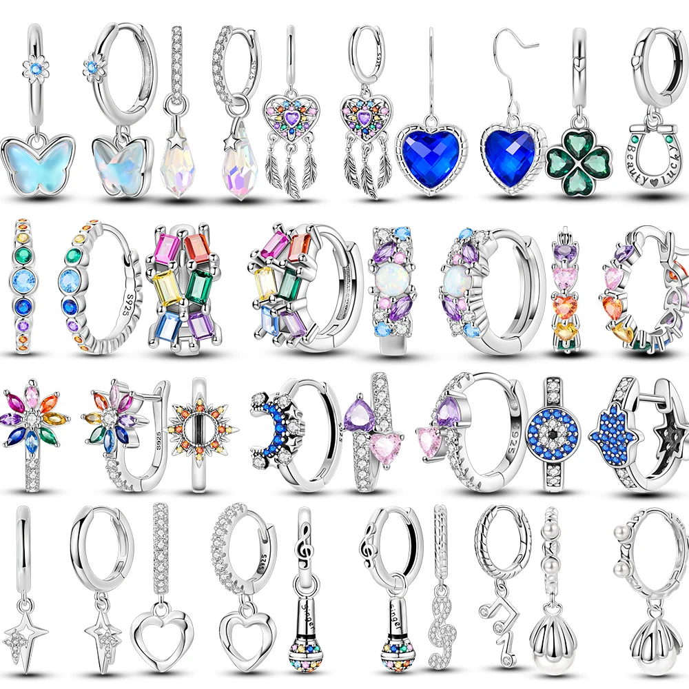 

Серьги-кольца из стерлингового серебра 925 пробы с бабочкой и сердцем, круглые цветные циркониевые серьги для женщин, изготовление ювелирных изделий, подарок для девочек, aretes