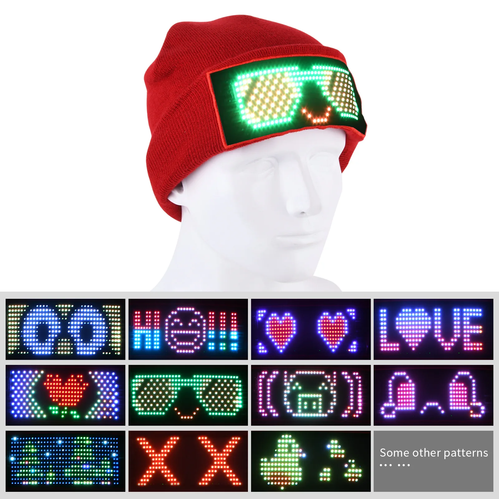 LED Pixel Hat/Glasses Bluetooth App Control Warm Knitted Hat Man / Women Party Multiple Languages USB Charge Flashing Led Screen