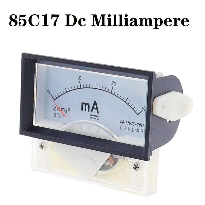 Milliammeter 85C17-mA DC Pointer Panel Amp Meter 20mA 30mA 50mA 100mA Squaqre 70*40mm with Black Fram