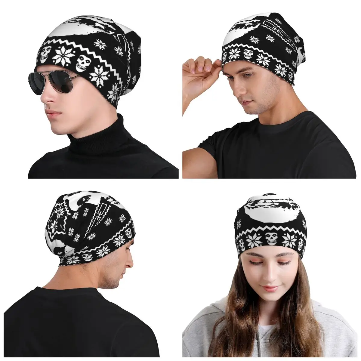 Custom Punk Rock Band Misfits Skullies Beanies Caps Unisex Winter Warm Knit Hat Men Women Street Bonnet Hats Outdoor Ski Cap