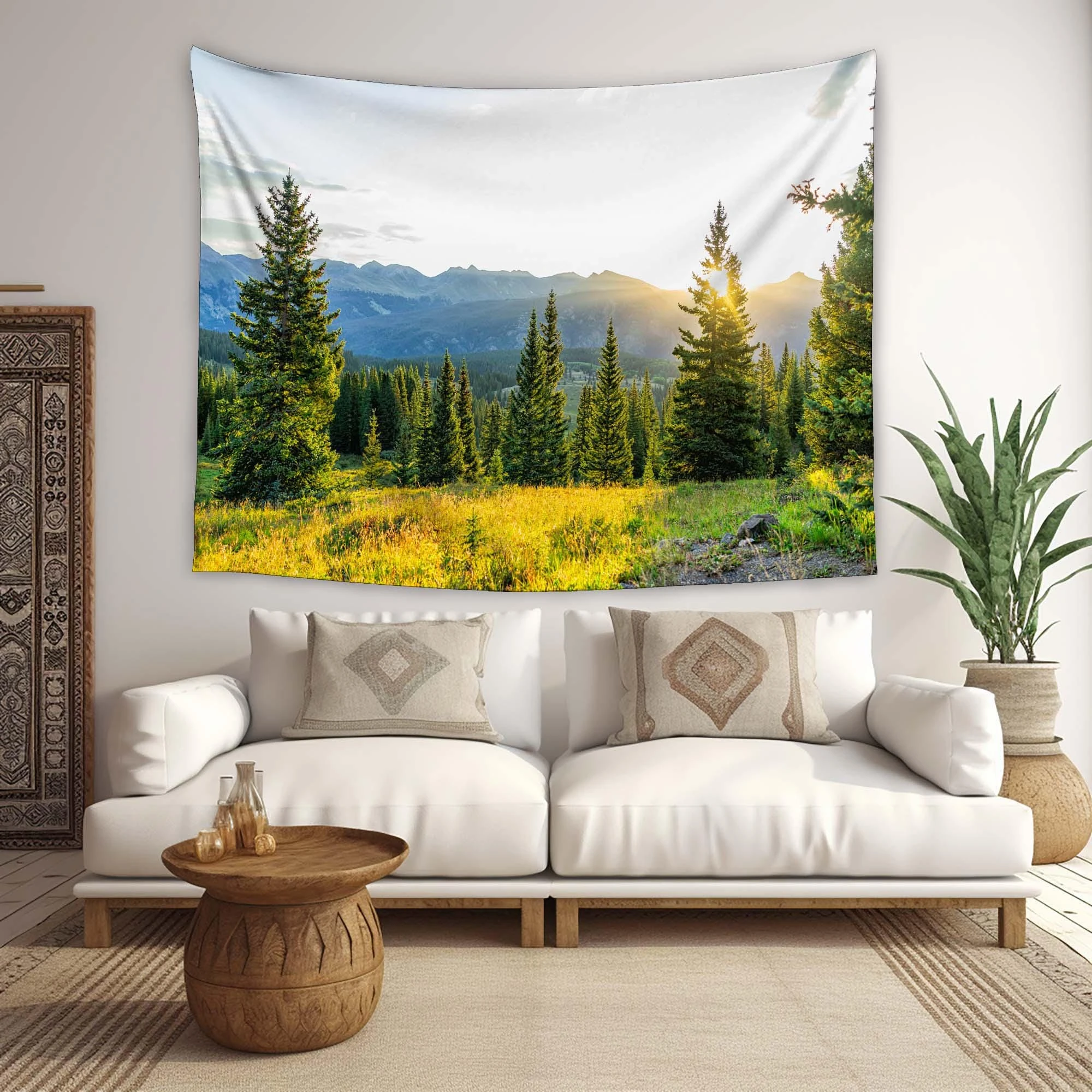 Sunrise Through Trees Tapestry, San Juan Mountains Silverton Colorado Summer Forest Landscape Wall Decor