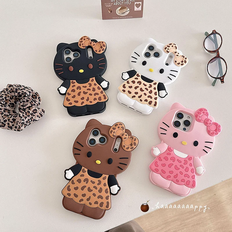

Чехол для телефона Sanrio Hello Kittys с леопардовым принтом для IPhone 16 17 Pro Max, чехол для телефона 12, 13, 14, 15, 16, мягкая противоударная задняя крышка из ТПУ