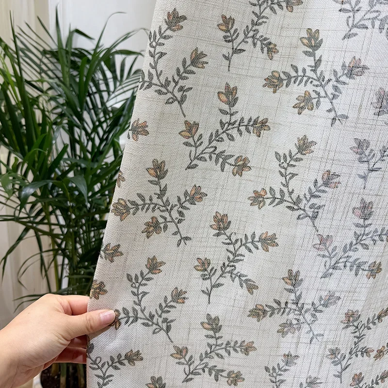 American Country-style Sheer Custom Size Featuring Small Floral Print on Thickened Linen-blend Fabric Curtains for Bedroom Decor