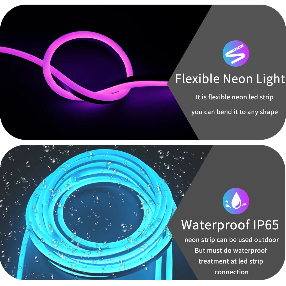 AC 220V UK Plug Tuya WiFi RGB LED Neon Strip Light RF Remote Panel Control Smart RGB Tape Dimmable Flexible Ribbon Waterproof