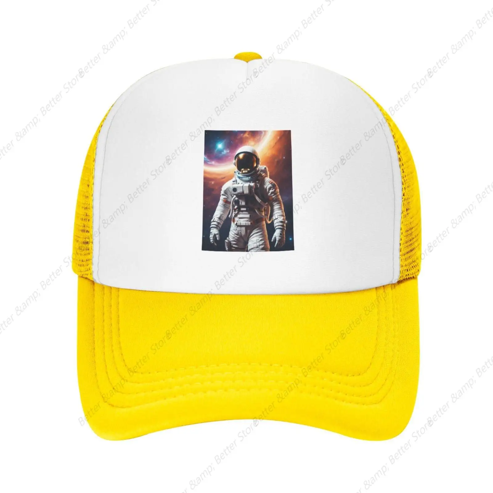 Astronaut Space Planet Printed Mesh Baseball Cap Breathable Sun Protection Hat with Adjustable Caps