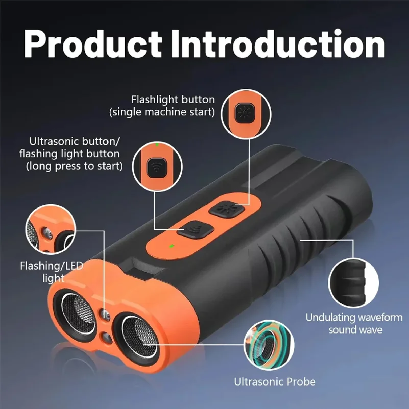 2025 Dual Head Ultrasonic Dog Repeller Anti Bark USB Rechargeable High-Power Dog Training Device with LED Flashlight